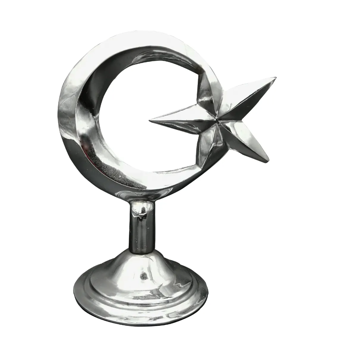Kalender Döküm Pirinç Döküm Ay Yıldız Masa Üstü Krom Kaplama 14.5Cm