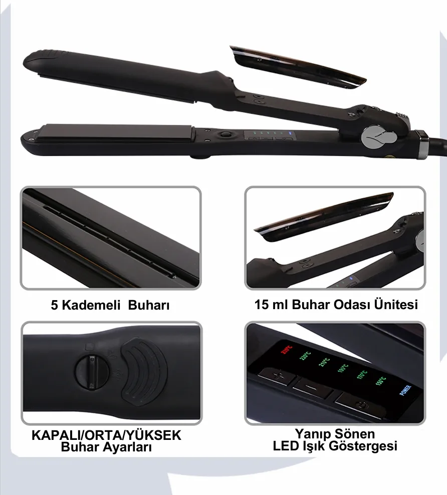 Lydsto Beauty Steam Style Hair Buharlı Saç Düzleştirici ve Şekillendirici (Black) Detay 10
