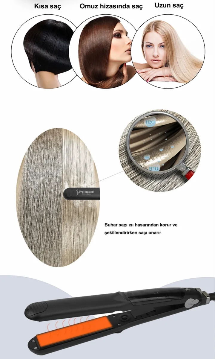 Lydsto Beauty Steam Style Hair Buharlı Saç Düzleştirici ve Şekillendirici (Black) Detay 6
